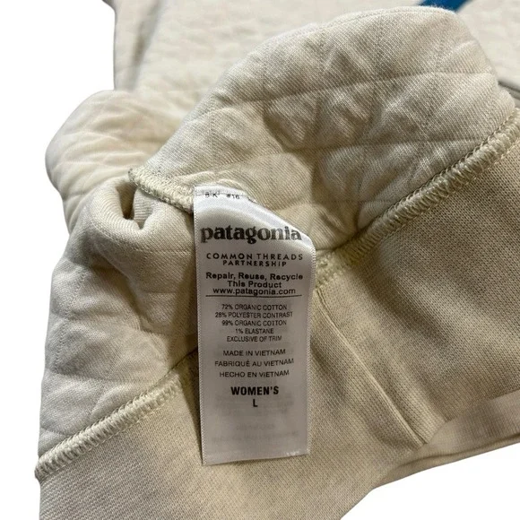 Patagonia Pullover Womens Large White Blue Organic Cotton Quilted Snap Synchilla - Picture 4 of 10